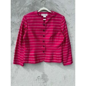 Vintage 90s Silk Blazer Jacket 14 Pink Striped Button Up Barbiecore Professional